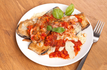 baked aubergine with mozzarella and tomato sauce