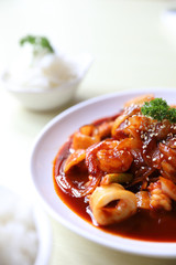 Seafood with korean sauce with rice