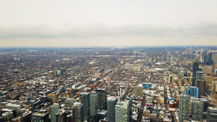 Fototapeta na wymiar High aerial view over looking the city of Toronto, Canada