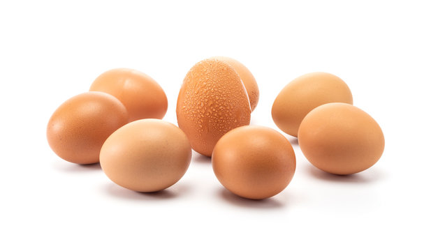A group of eggs surroundding to one egg with sweat