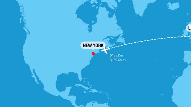London to New York Flight Travel Route