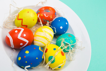 easter eggs on green background,