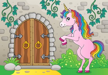 Unicorn by old door theme image 2