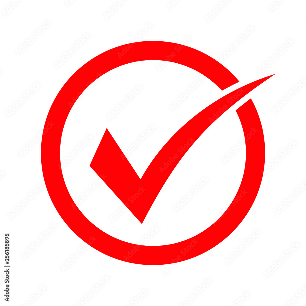 Aufkleber red tick icon vector symbol, checkmark isolated on white background