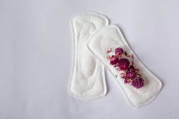 Sanitary pads on light background. Woman intimate hygiene concept. Advertising copy space.
