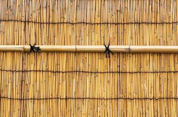 Yellow Bamboo cane wal with black knotsl as background