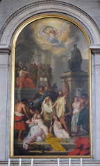 Obraz na płótnie Canvas Martyrdom of the Saints of Aquileia by Ludovico Lipparini, altarpiece in the church Sant'Antonio Nuovo in Trieste, Italy