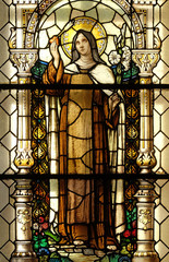 Saint Teresa, stained glass window in the church of Saint Martin in Zagreb, Croatia