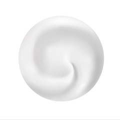 Vector realistic round swirl background. Yogurt, milk or dessert. White cosmetics cream Curl, whirlpool and vortex. Cream jar isolated on white. Top view. 3d. eps 10. 