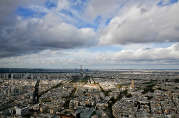 Aerial panoramic view of Paris skyline with Eiffel Tower