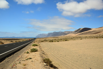 Tar road to ocean. Lanzarote. Canary islands. Spain