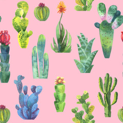 Cacti seamless pattern. Watercolor cacti pattern for wrapping paper or scrapbooking..