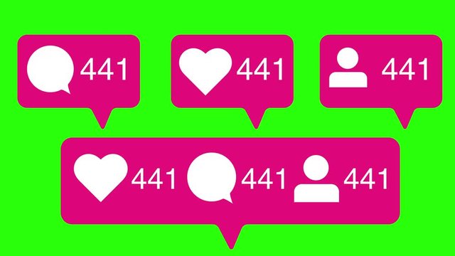 Social Media Concept Like Comment and Follower in Bubble and Counter Set on Green Background 4K Animation