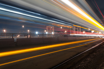 Fototapeta na wymiar night light rail subway