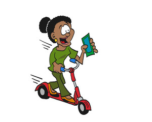 Young woman ridding a scooter