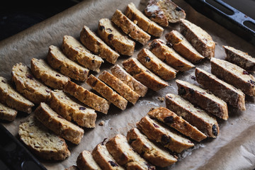 Traditional italian cantuccini cookies, almond biscotti, recipe.