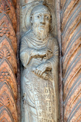 Prophet, statue on the portal of the Cathedral dedicated to the Blessed Virgin Mary under the designation Santa Maria Matricolare in Verona, Italy
