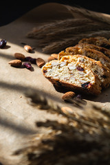 Cantuccini cookies. Traditional italian biscotti with almonds and cranberry.