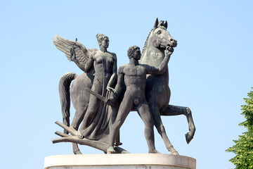 Heroic metal sculpture on ponte della Vittoria in Verona, Italy