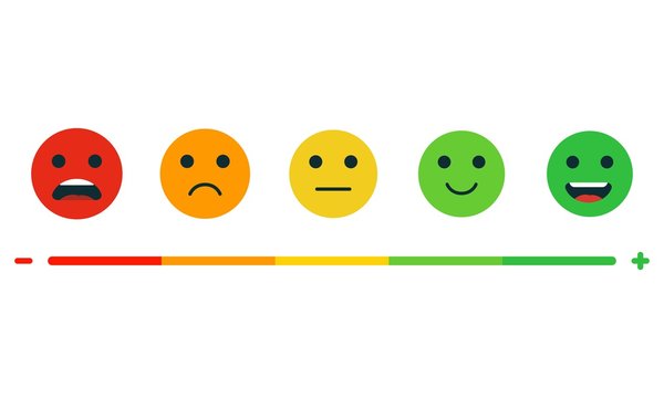 Set of emotion rating feedback. Rating satisfaction. User experience feedback. Different mood smiley emoticons - excellent, good, normal, bad, awful. Concept from positive to negative.