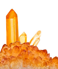 bright large citrine crystals isolated on white