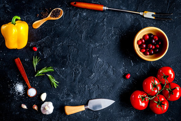 concept cook work on dark background top view mock up