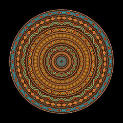 African round mandala with adinkra symbols. Antique pattern. Vector illustration.