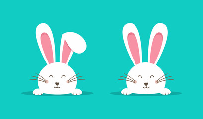 Happy Easter web banner. Greeting card with rabbit. Bunny ears. Vector illustration.