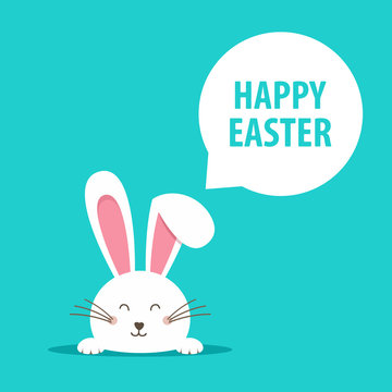 Happy Easter web banner. Greeting card with rabbit. Bunny ears. Vector illustration.