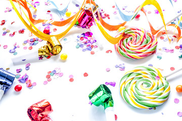 concept birthday party on white background top view pattern