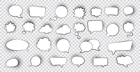 Big set of speech bubbles. Retro empty comic bubbles. Stickers. Vector illustration. - obrazy, fototapety, plakaty