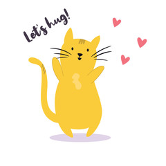 Funny yellow cat that wants to hug