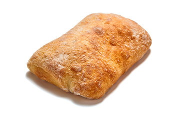 Wheat bread ciabatta cooked with olive oil. Isolated on white background