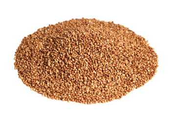 Buckwheat grains. Heap of kernel isolated on white background