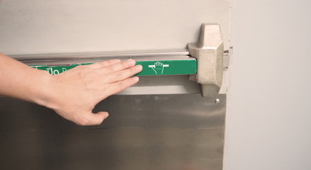 Fire door handle of Fire exit for emergency evacuation.