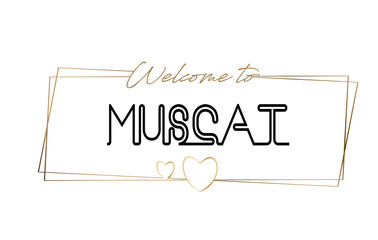 Muscat  Welcome to text Neon lettering typography. Word for logotype, badge, icon, postcard, logo, banner Vector Illustration.