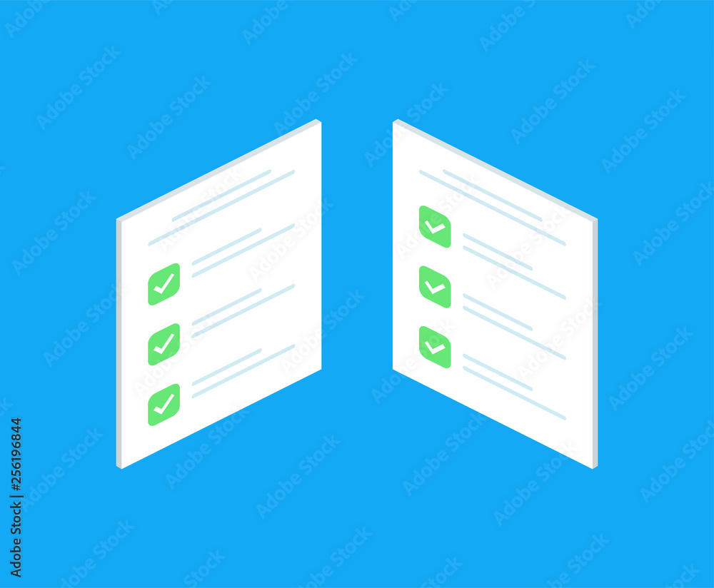 Poster isometric checklist icon. checklist complete tasks, to-do list, survey, exam concepts. best quality.