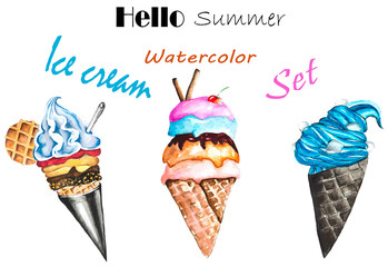 Set of colorful tasty isolated ice cream. Hello summer vector