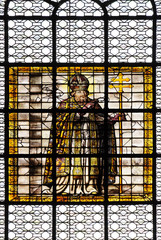 Saint Sulpice, stained glass window in the Saint Sulpice Church, Paris, France 
