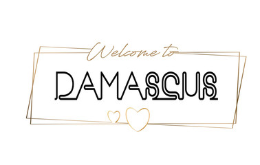 Damascus  Welcome to text Neon lettering typography. Word for logotype, badge, icon, postcard, logo, banner Vector Illustration.