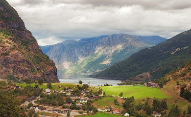 Naeroyfjorden from viewpoint. Flam. Norway