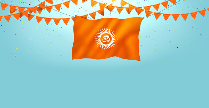 Colorul festival om Flag orange streamers on blue background
