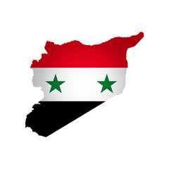 Vector isolated simplified illustration icon with silhouette of Syria map. National flag. White background