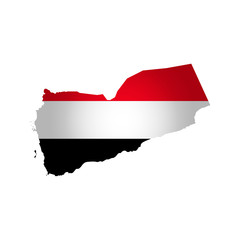 Vector isolated simplified illustration icon with silhouette of Yemen map. National flag. White background