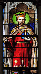 Obraz premium Saint, stained glass window in Saint Severin church in Paris, France