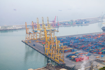 Cranes in the industrial freight harbour of Barcelona, Spain