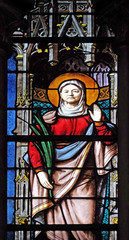 Saint martyr, stained glass window in Saint Severin church in Paris, France 