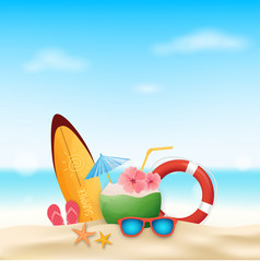 Summer vacation template with beach summer accessories.