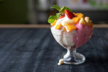 Ice cream with fruit in the outlet