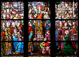 Apostolate of St. Mary Magdalene, stained glass window in Saint Severin church in Paris, France 